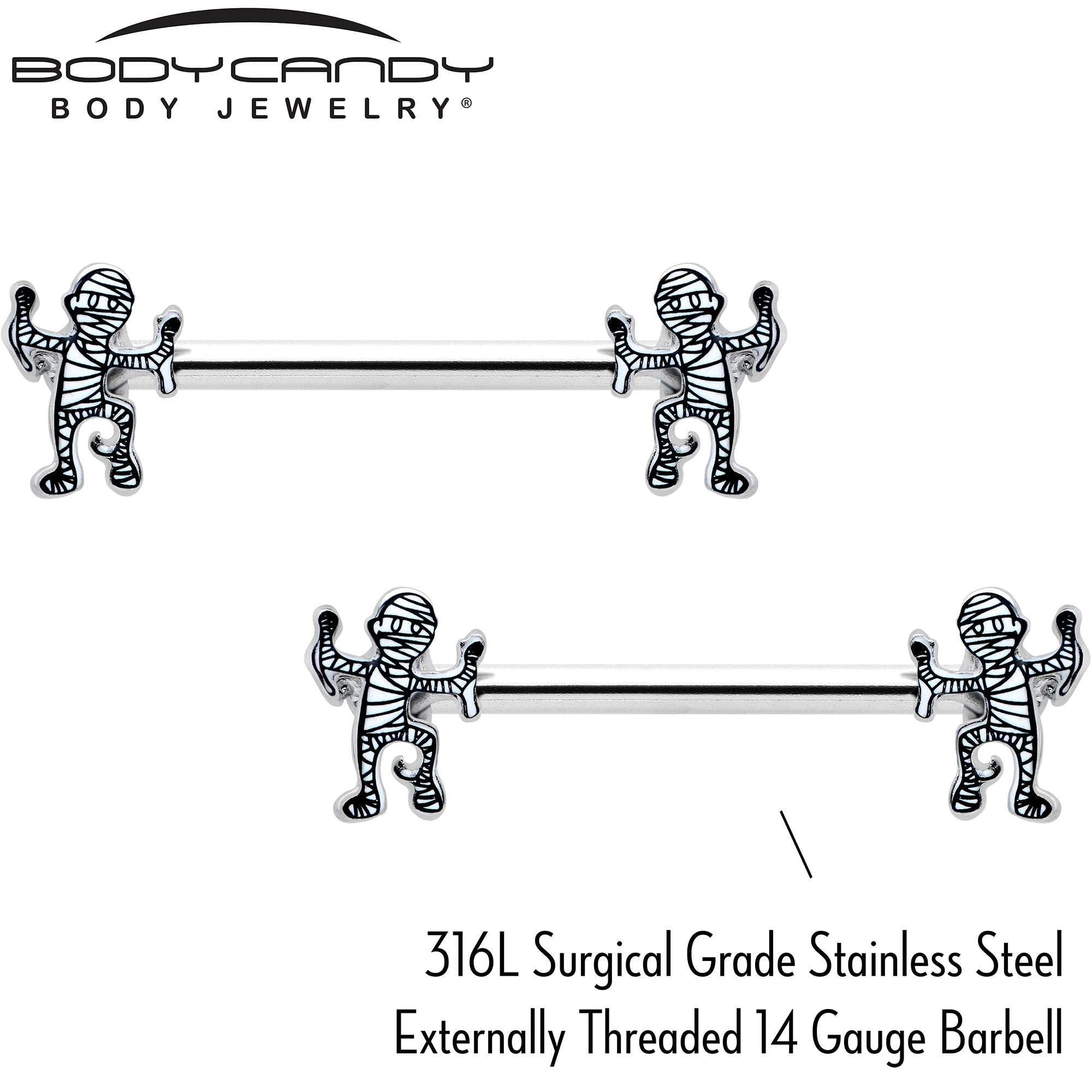 14G 9/16 Two Tone Halloween Mummy Barbell Nipple Ring Set