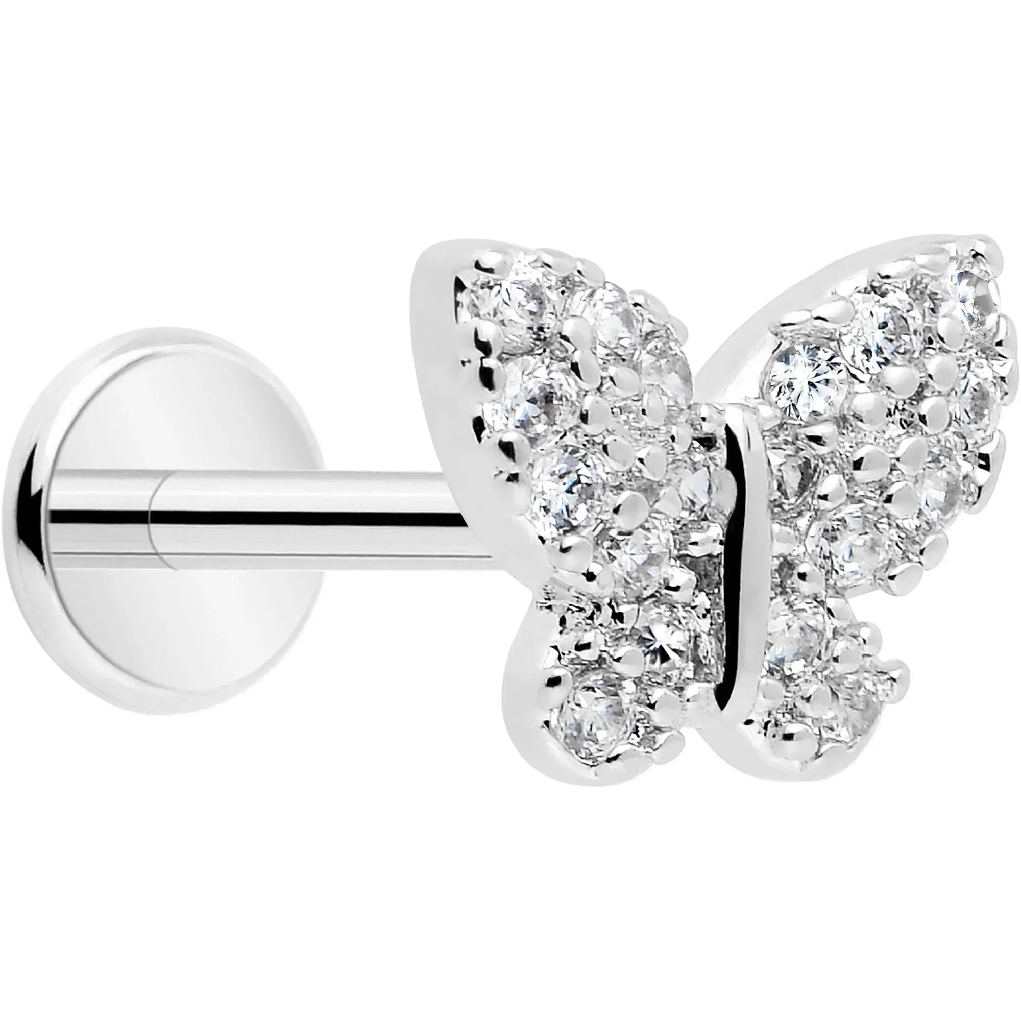 18G 5/16 CZ Gem Butterfly Paved Threadless Push In Labret Tragus - BodyCandy - Flyclothing LLC