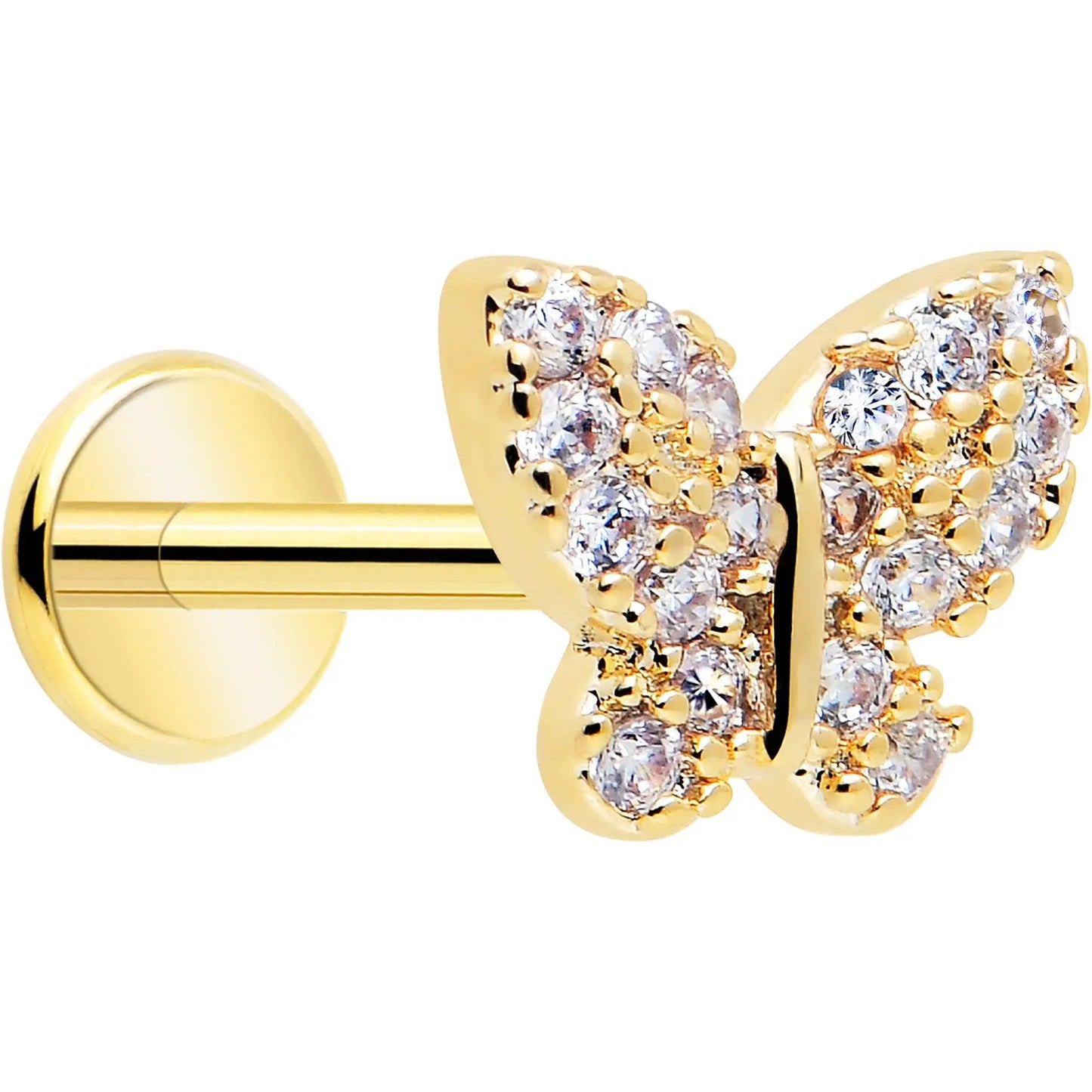 18G 5/16 CZ Gem Butterfly Paved Threadless Push In Labret Tragus - BodyCandy - Flyclothing LLC