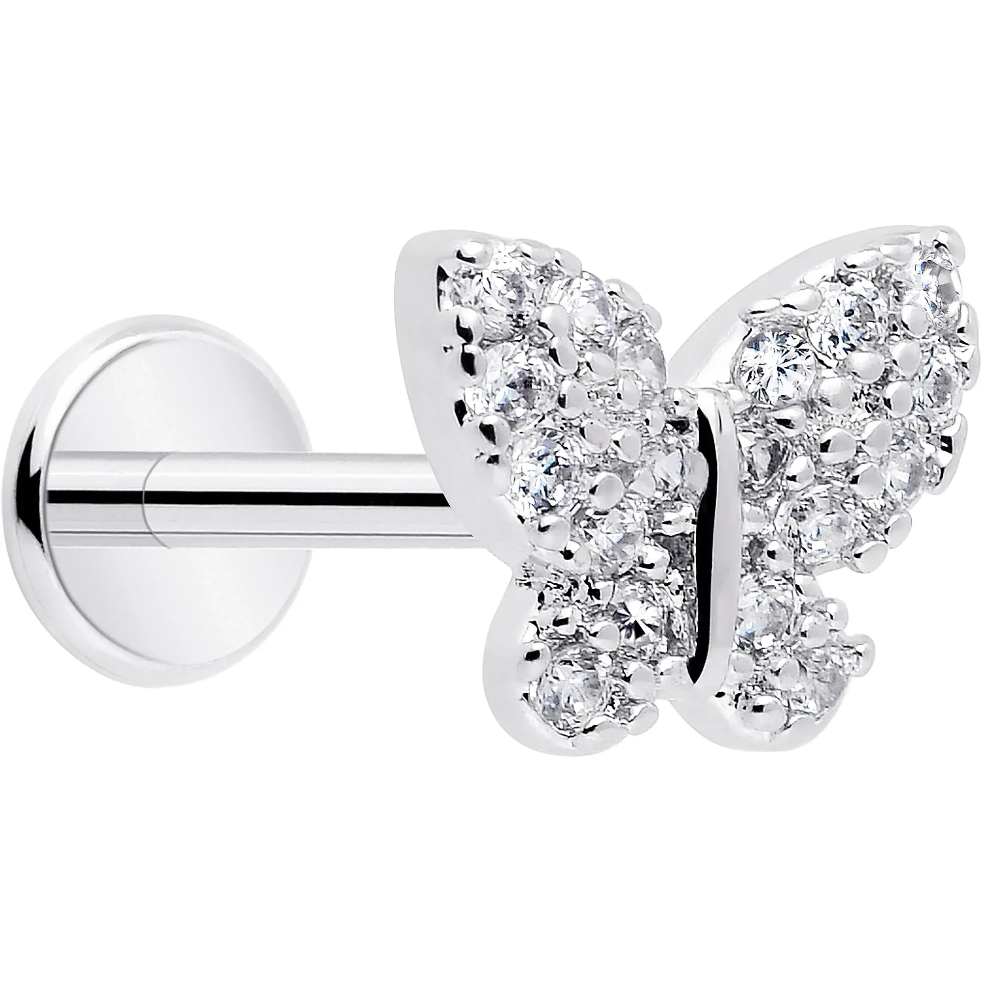 18G 5/16 CZ Gem Butterfly Paved Threadless Push In Labret Tragus - BodyCandy - Flyclothing LLC