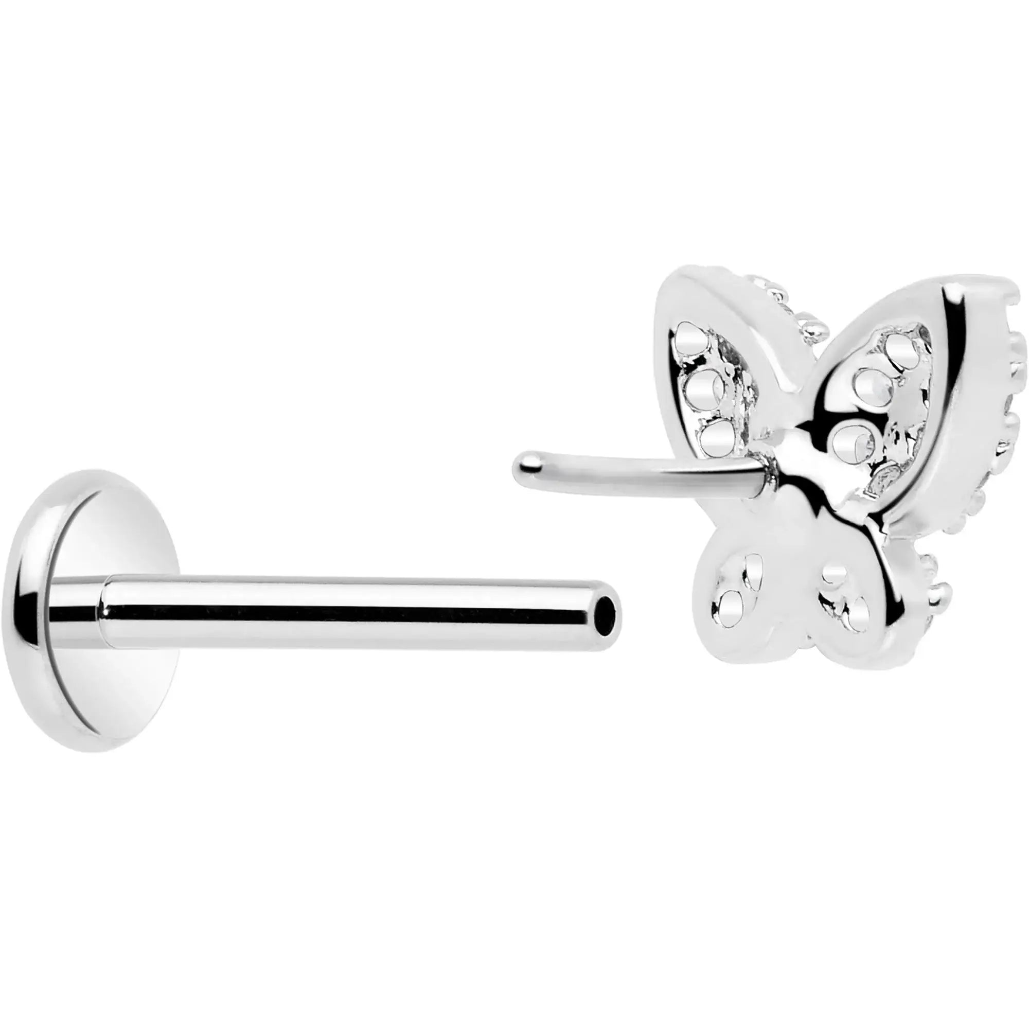 18G 5/16 CZ Gem Butterfly Paved Threadless Push In Labret Tragus - BodyCandy - Flyclothing LLC
