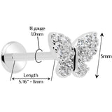 18G 5/16 CZ Gem Butterfly Paved Threadless Push In Labret Tragus - BodyCandy - Flyclothing LLC