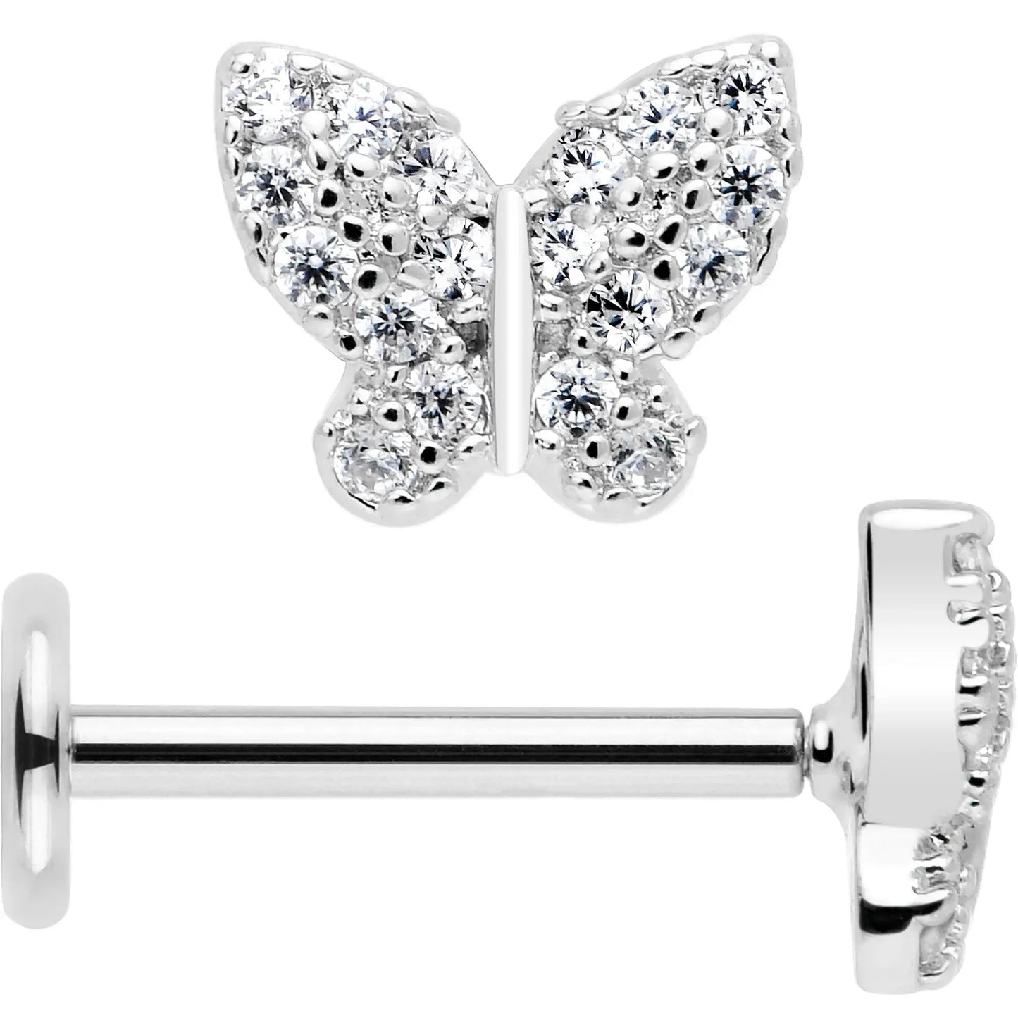 18G 5/16 CZ Gem Butterfly Paved Threadless Push In Labret Tragus - BodyCandy - Flyclothing LLC