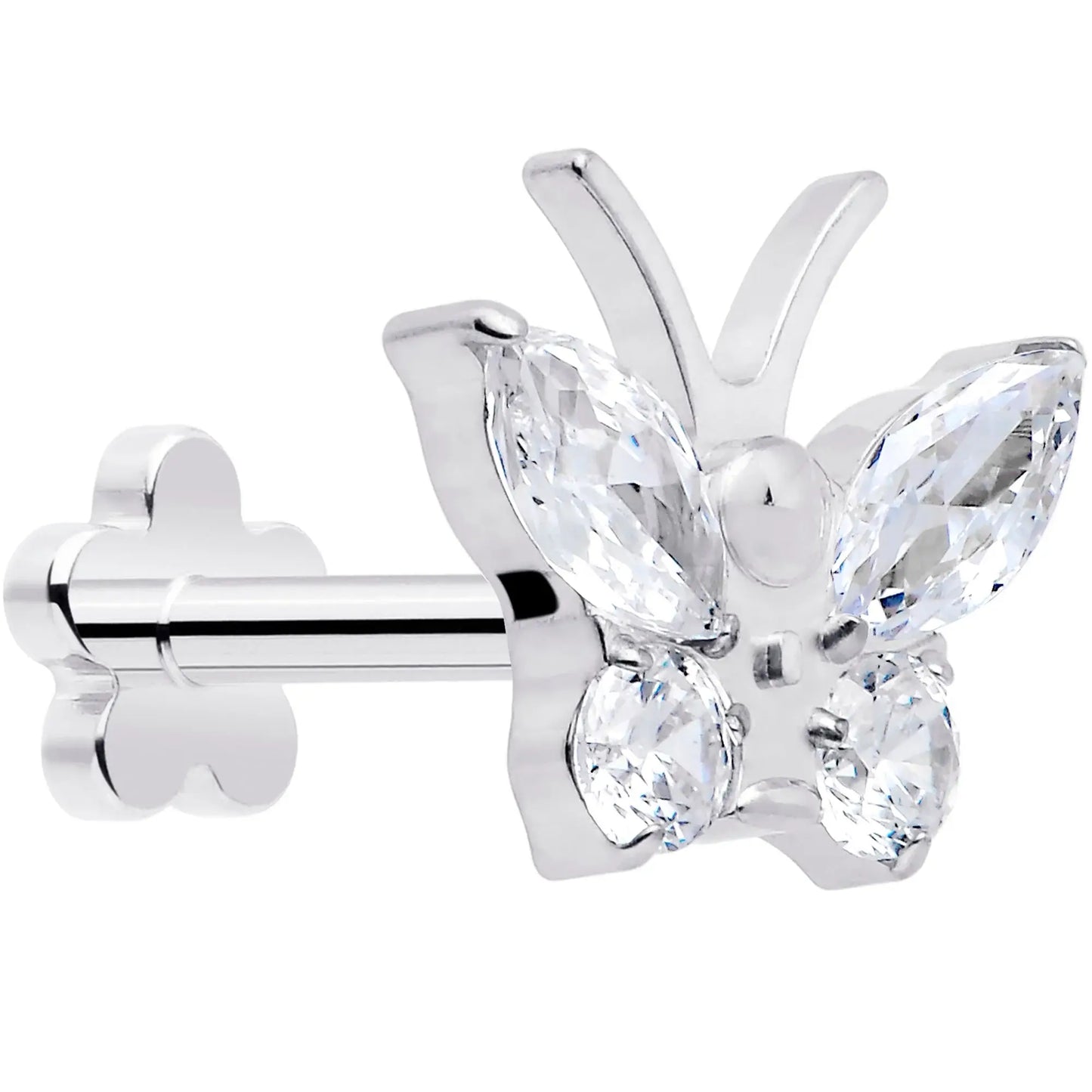 16G 5/16 Titanium Reversible Flower Threadless Gem Butterfly Labret Tragus - BodyCandy - Flyclothing LLC