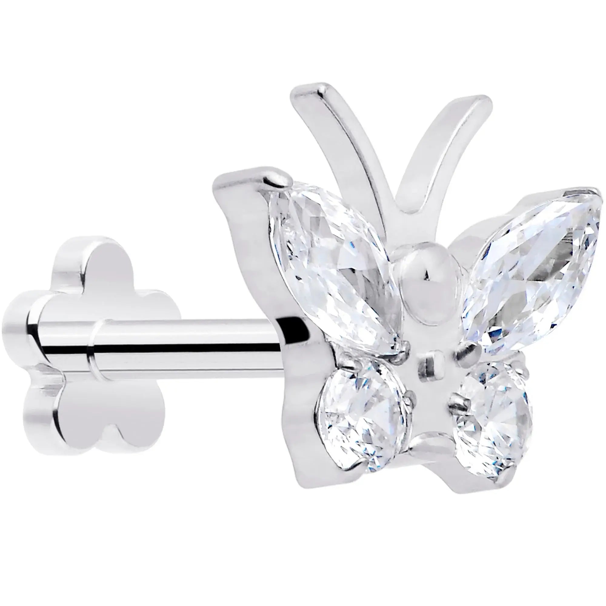 16G 5/16 Titanium Reversible Flower Threadless Gem Butterfly Labret Tragus - BodyCandy - Flyclothing LLC