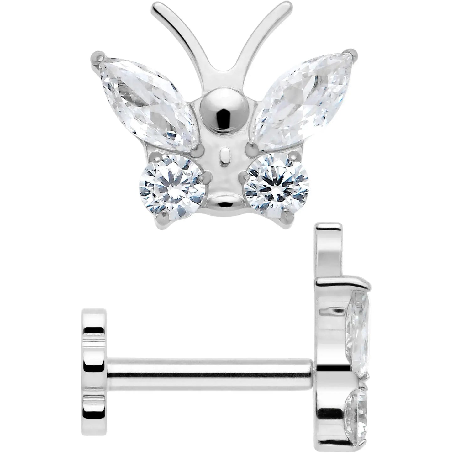 16G 5/16 Titanium Reversible Flower Threadless Gem Butterfly Labret Tragus - BodyCandy - Flyclothing LLC