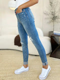 Judy Blue Full Size Mid Rise Destroy & Cuff Skinny Jeans - Trendsi - Flyclothing LLC