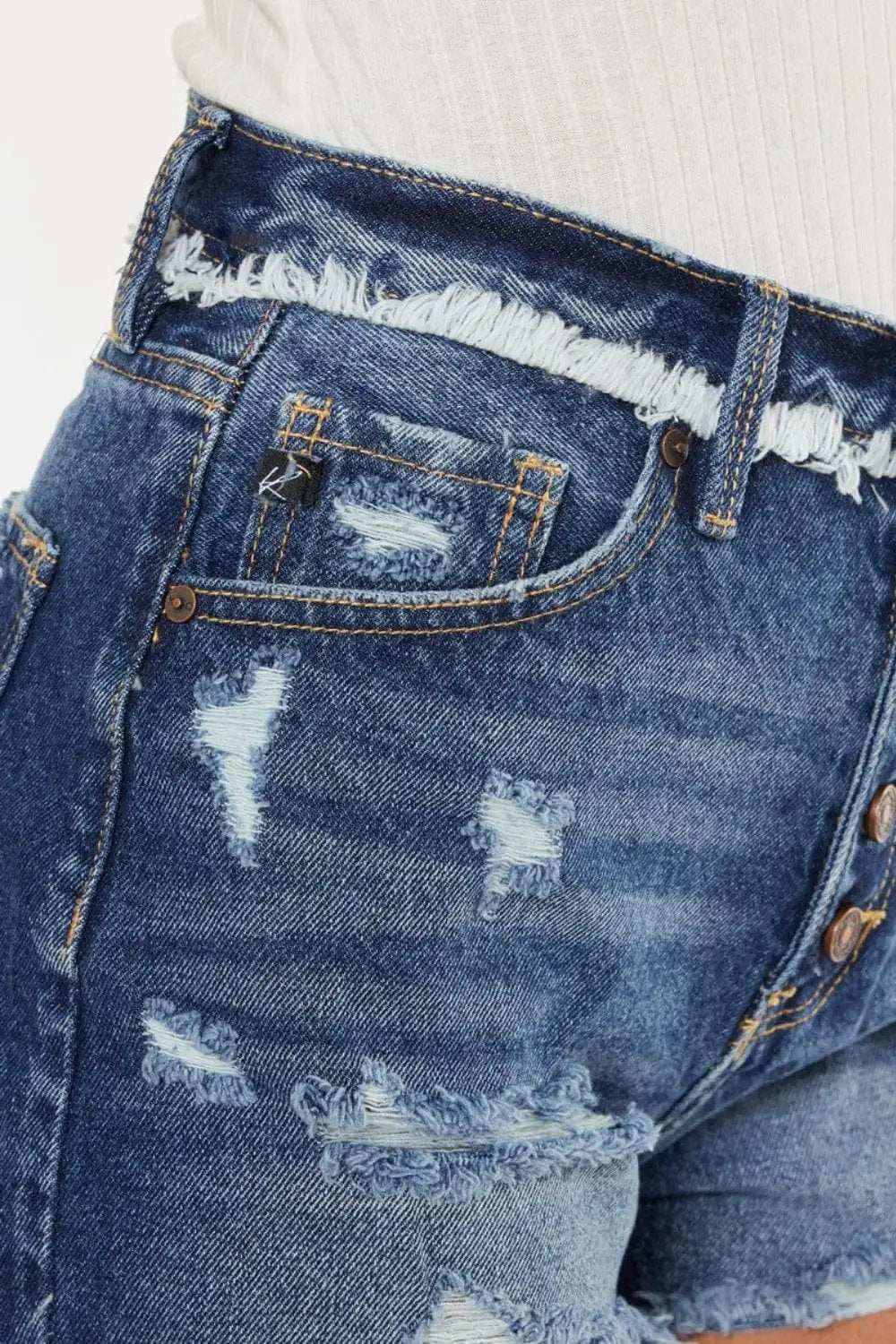 Kancan Distressed Button Fly Denim Shorts - Trendsi - Flyclothing LLC