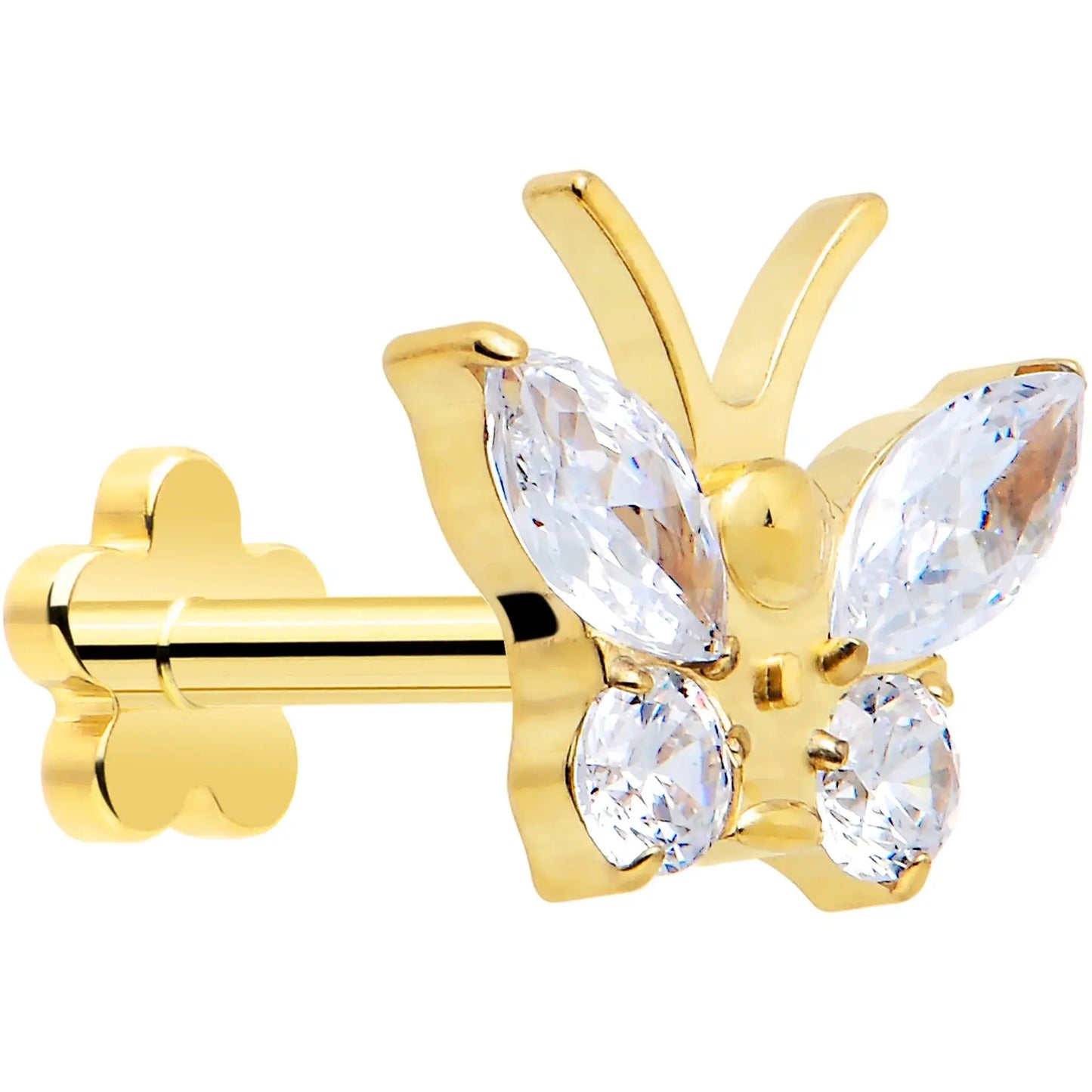 16G 5/16 Titanium Reversible Flower Threadless Gem Butterfly Labret Tragus - BodyCandy - Flyclothing LLC