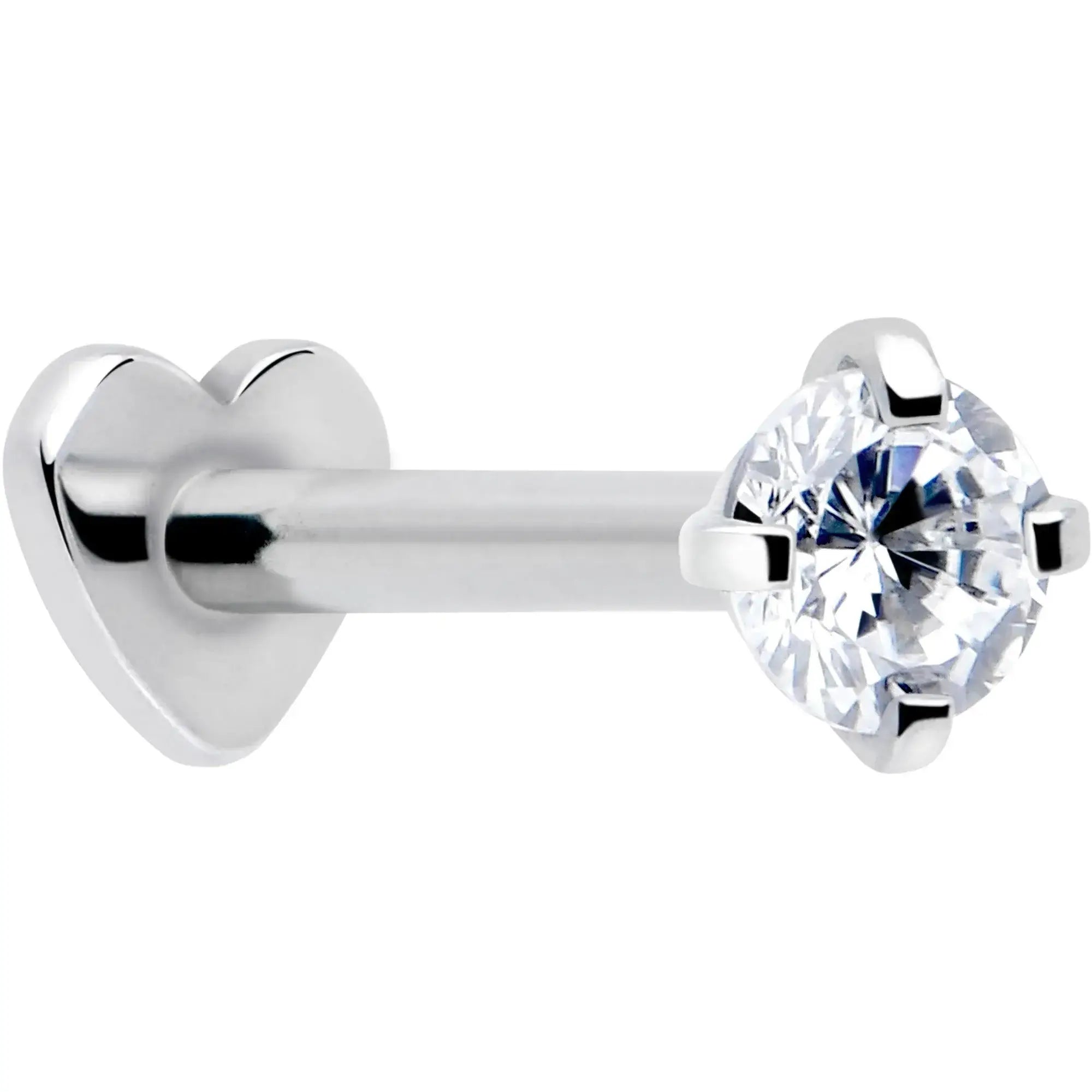 16G 5/16 Clear CZ Implant Grade Titanium Threadless Reversible Heart Flatback Stud - BodyCandy - Flyclothing LLC