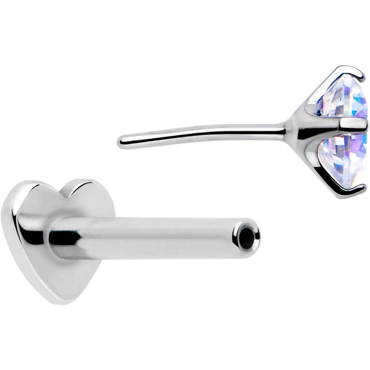16G 5/16 Aurora CZ Implant Grade Titanium Threadless Reversible Heart Flatback Stud - BodyCandy - Flyclothing LLC