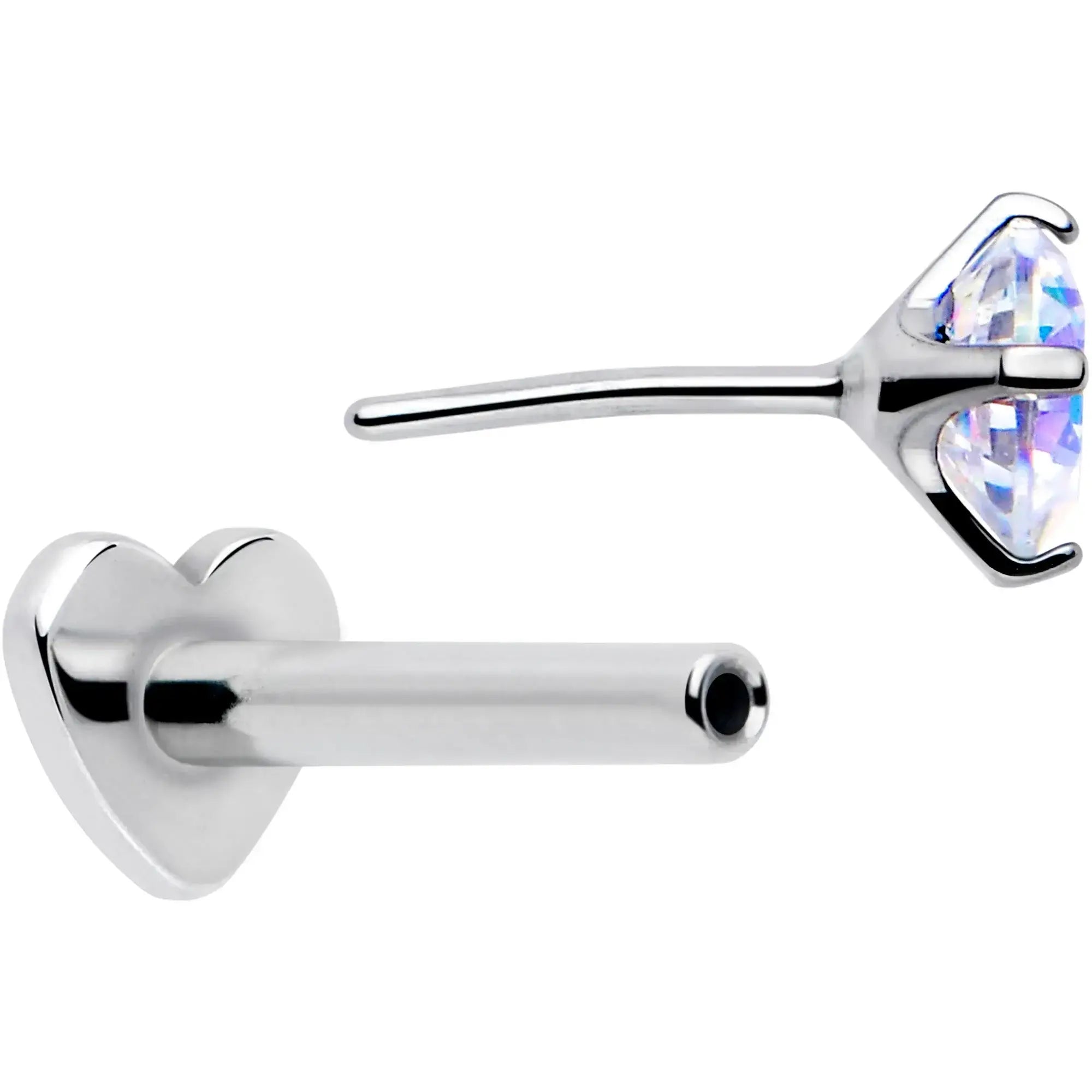 16G 5/16 Aurora CZ Implant Grade Titanium Threadless Reversible Heart Flatback Stud - BodyCandy - Flyclothing LLC