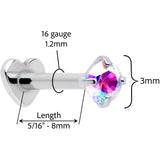 16G 5/16 Aurora CZ Implant Grade Titanium Threadless Reversible Heart Flatback Stud - BodyCandy - Flyclothing LLC
