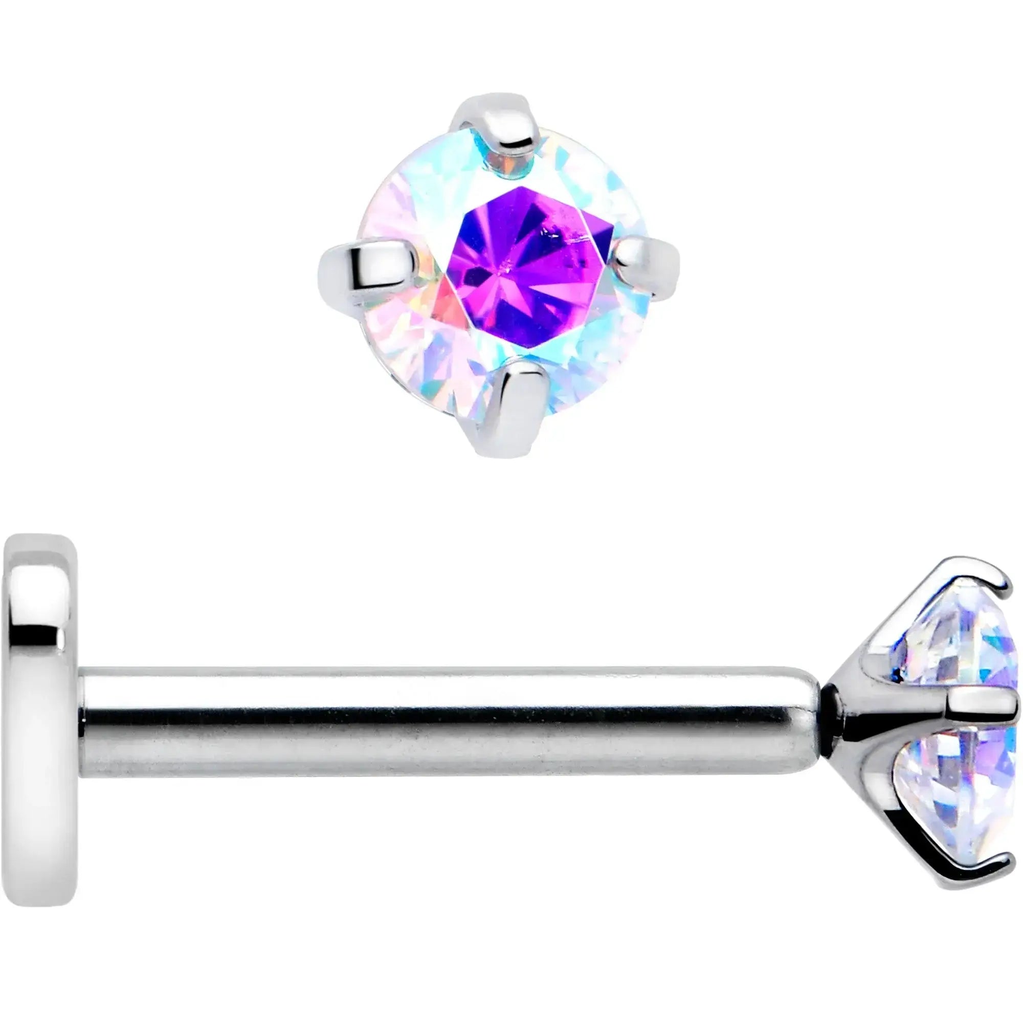 16G 5/16 Aurora CZ Implant Grade Titanium Threadless Reversible Heart Flatback Stud - BodyCandy - Flyclothing LLC