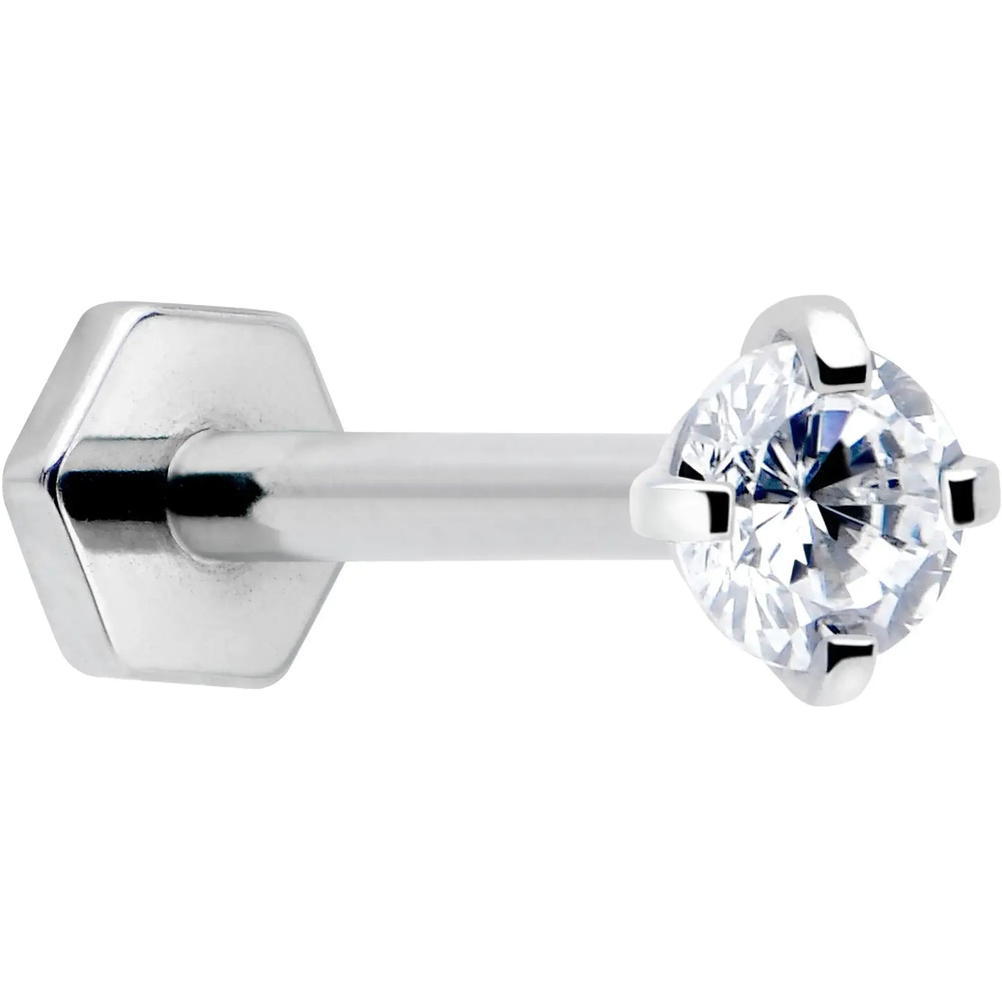 16G 5/16 Clear Gem Implant Grade Titanium Threadless Reversible Hex Flatback Stud - BodyCandy - Flyclothing LLC