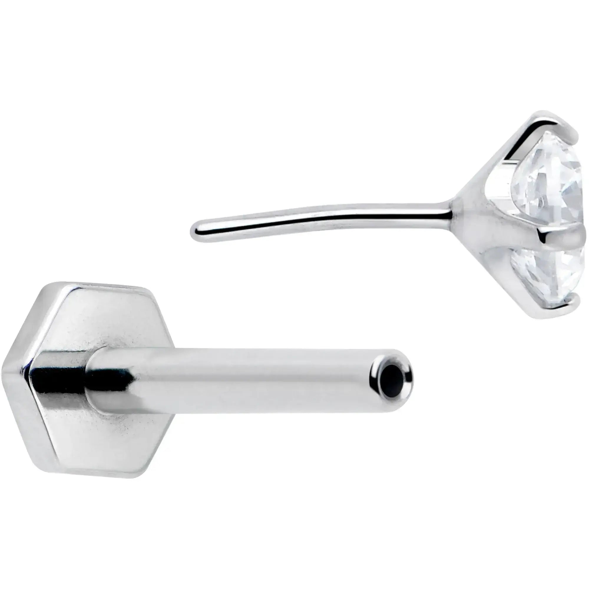 16G 5/16 Clear Gem Implant Grade Titanium Threadless Reversible Hex Flatback Stud - BodyCandy - Flyclothing LLC