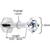 16G 5/16 Clear Gem Implant Grade Titanium Threadless Reversible Hex Flatback Stud - BodyCandy - Flyclothing LLC