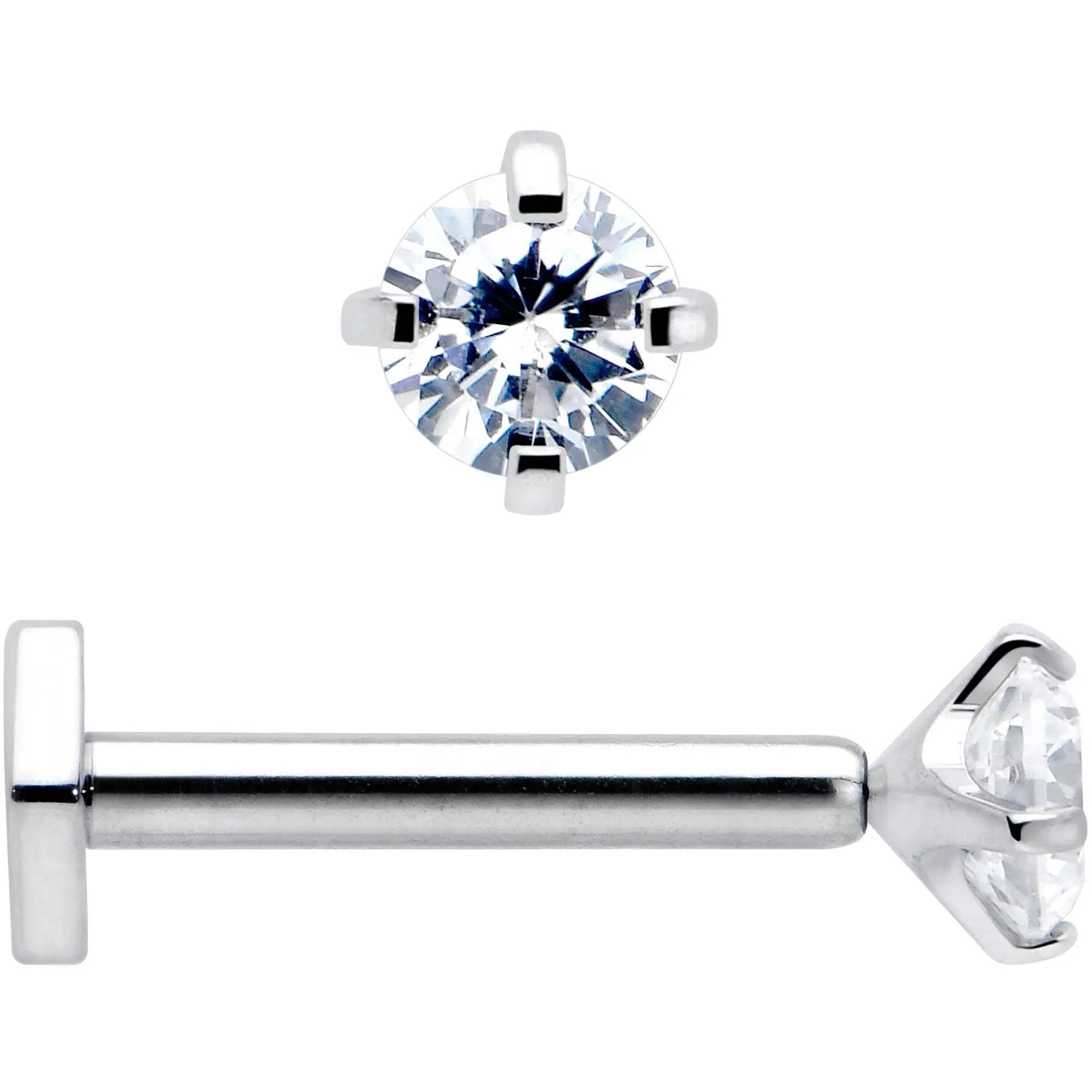 16G 5/16 Clear Gem Implant Grade Titanium Threadless Reversible Hex Flatback Stud - BodyCandy - Flyclothing LLC