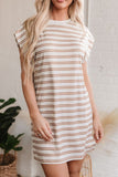 Stripe Round Neck Sleeveless Pocketed Mini Dress - Trendsi