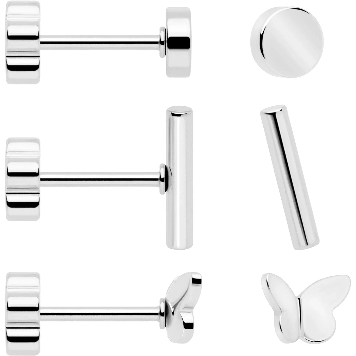 20G Bar Disc Butterfly Reversible Flower Flat Back Earring Set of 6 - BodyCandy - Flyclothing LLC