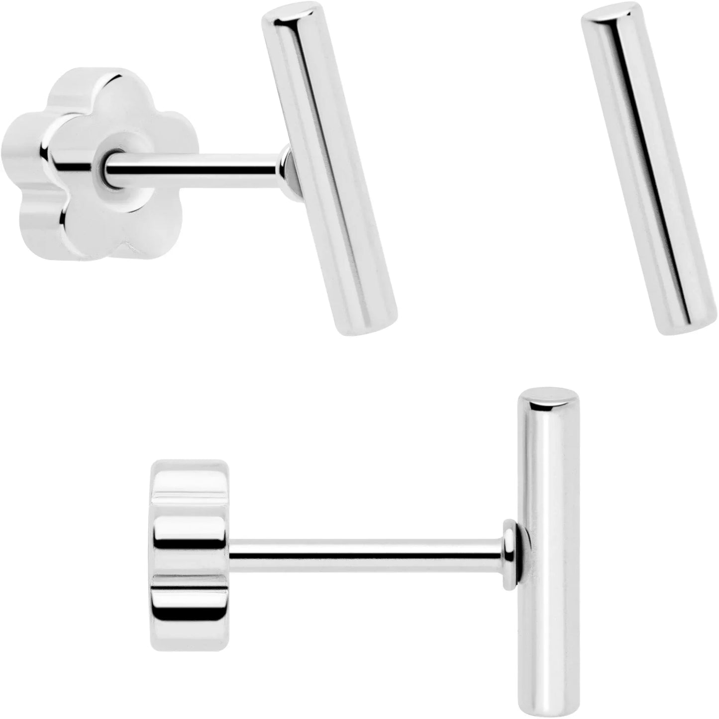 20G Bar Disc Butterfly Reversible Flower Flat Back Earring Set of 6 - BodyCandy - Flyclothing LLC