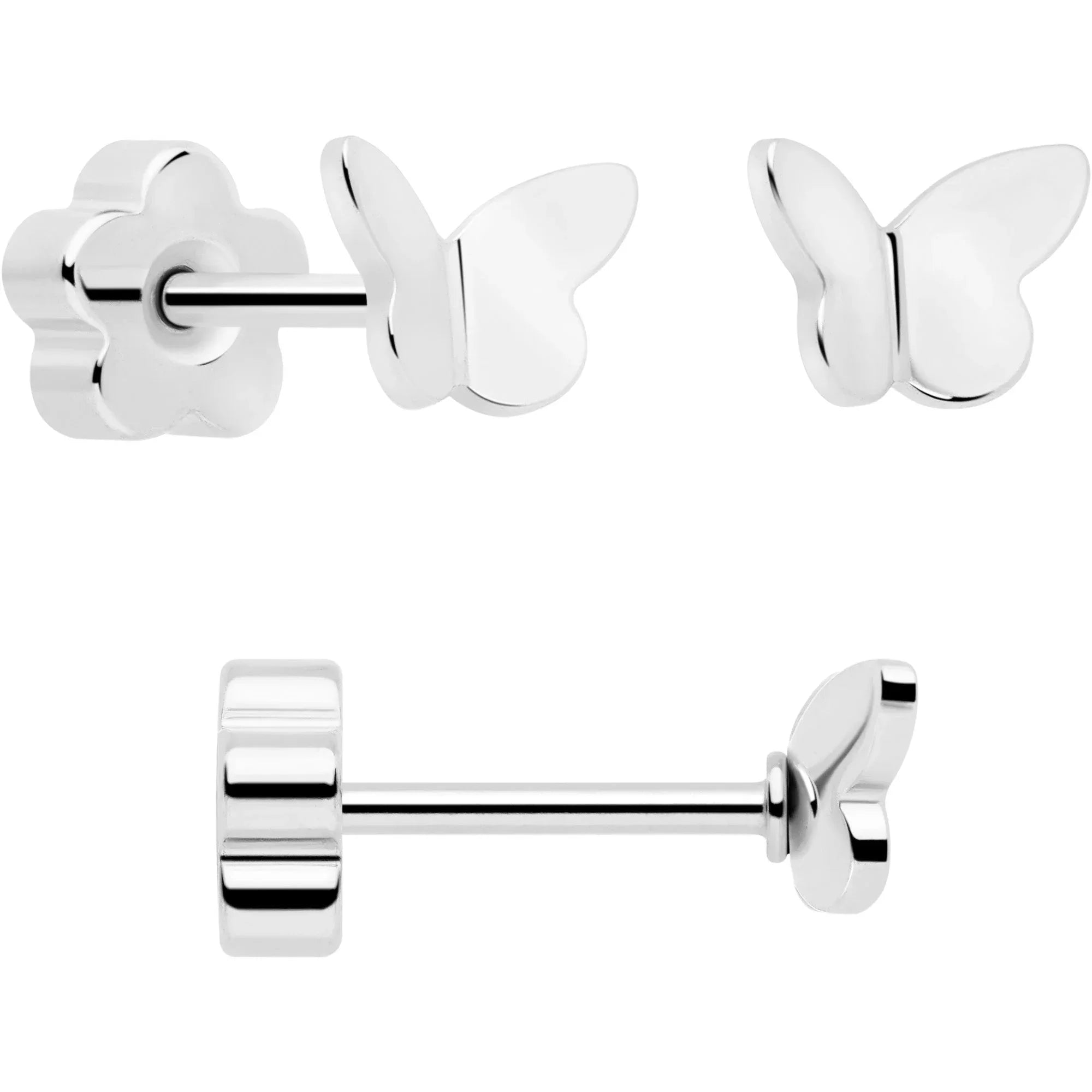 20G Bar Disc Butterfly Reversible Flower Flat Back Earring Set of 6 - BodyCandy - Flyclothing LLC
