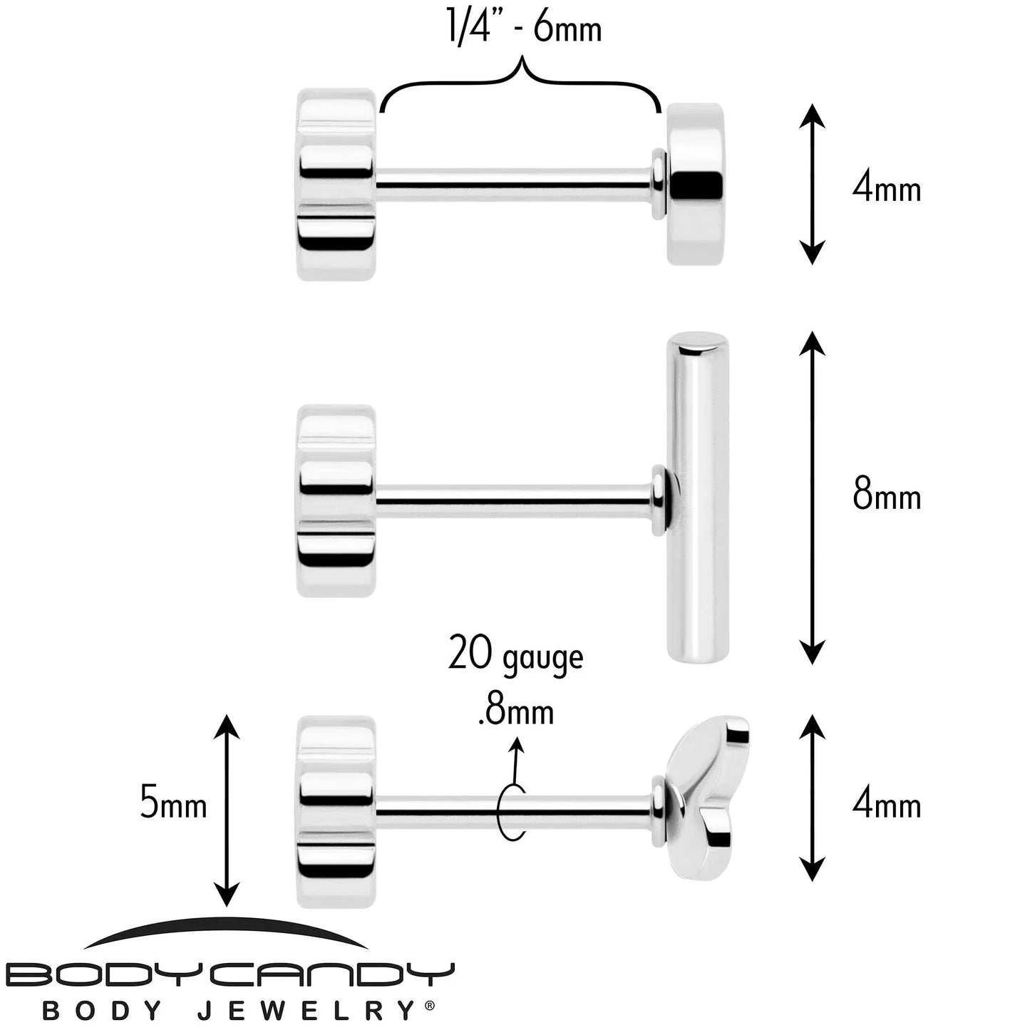 20G Bar Disc Butterfly Reversible Flower Flat Back Earring Set of 6 - BodyCandy - Flyclothing LLC