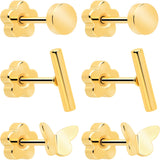 20G Bar Disc Butterfly Reversible Flower Flat Back Earring Set of 6 - BodyCandy - Flyclothing LLC