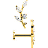 18G 1/4 Clear Gem Gold PVD Implant Grade Titanium Leaves Threadless Flatback Earring - BodyCandy - Flyclothing LLC