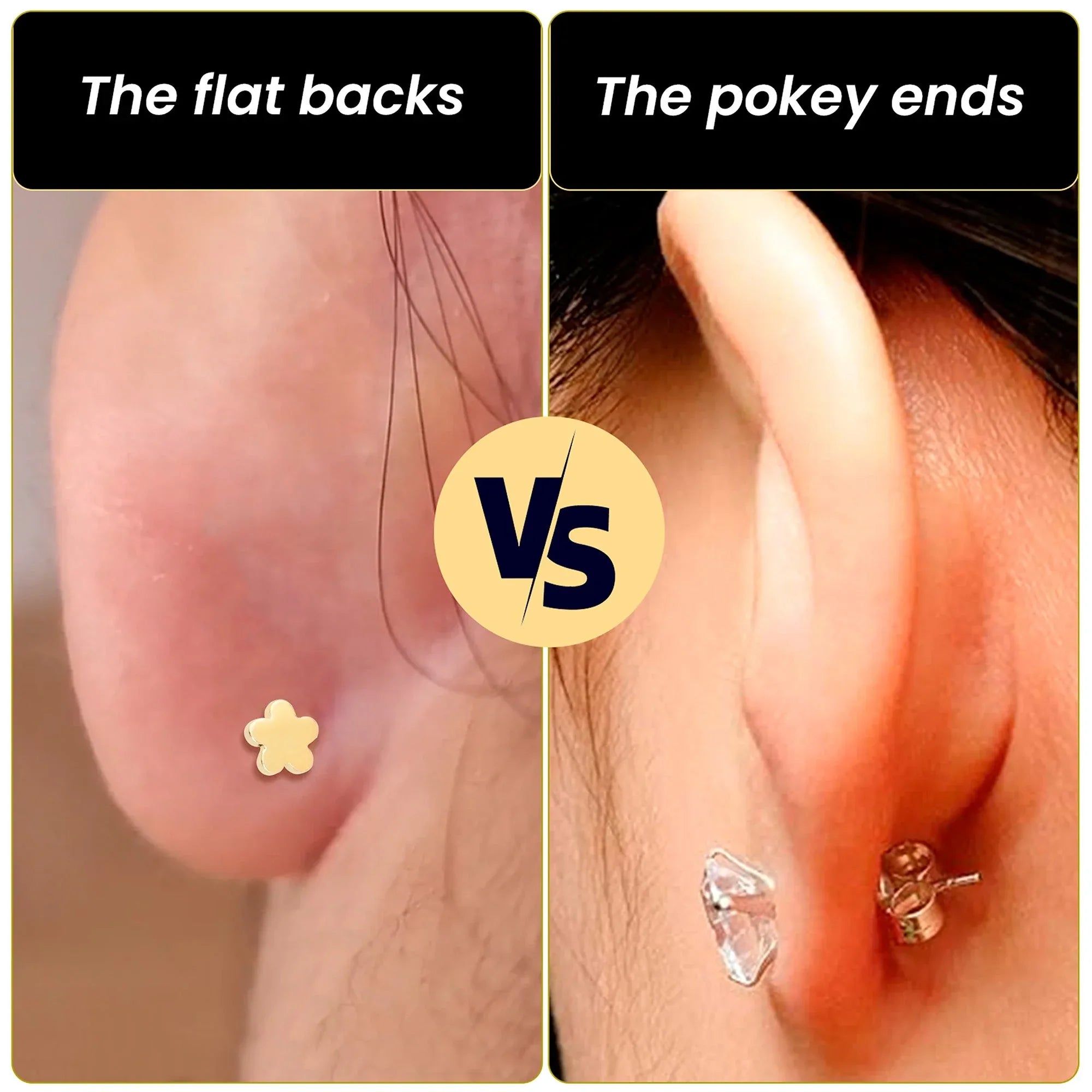 18G 1/4 Clear Gem Gold PVD Implant Grade Titanium Leaves Threadless Flatback Earring - BodyCandy - Flyclothing LLC