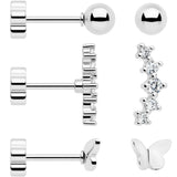 20G CZ Gem Ball Arch Butterfly Reversible Flower Flat Back Earring Set of 6 - BodyCandy - Flyclothing LLC