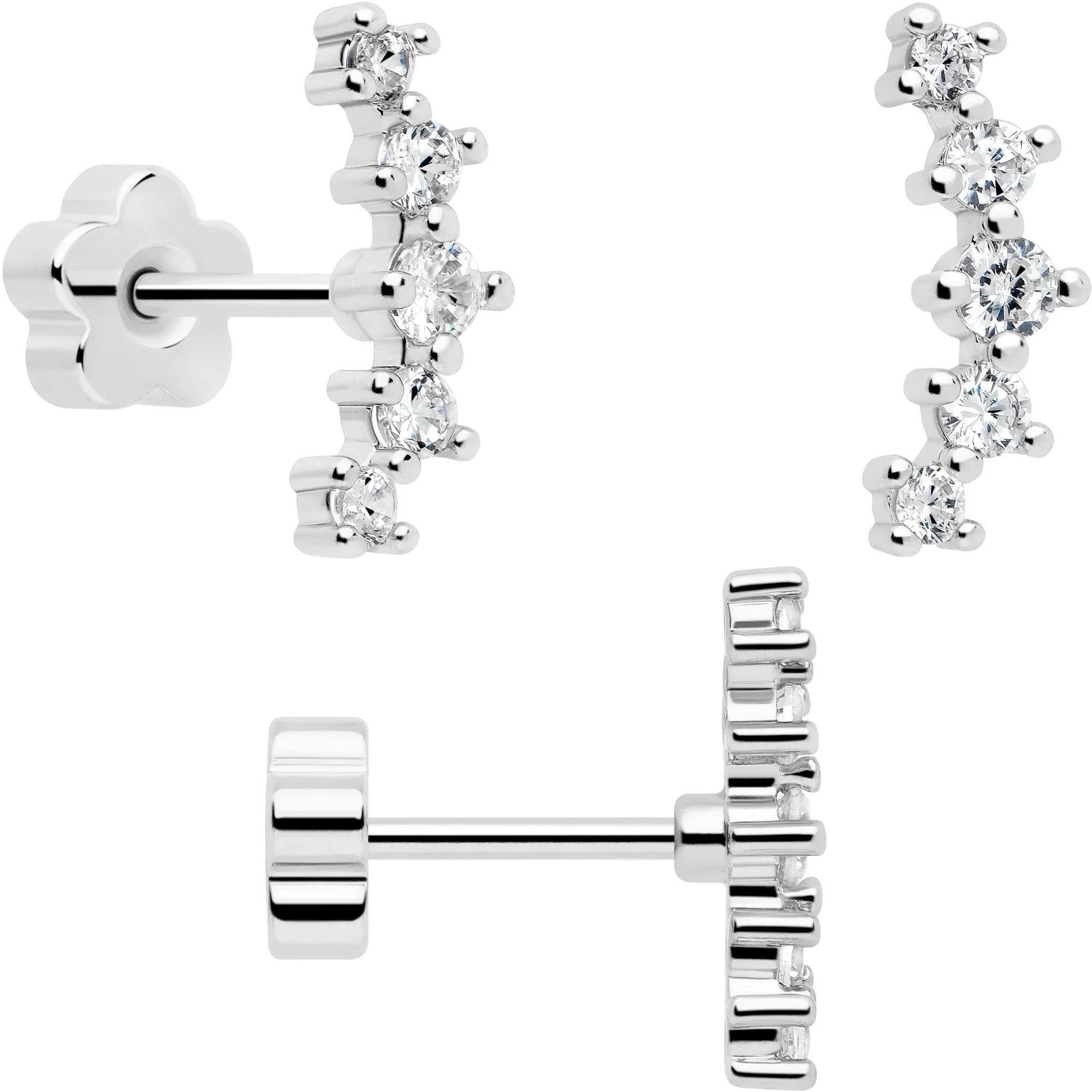 20G CZ Gem Ball Arch Butterfly Reversible Flower Flat Back Earring Set of 6 - BodyCandy - Flyclothing LLC