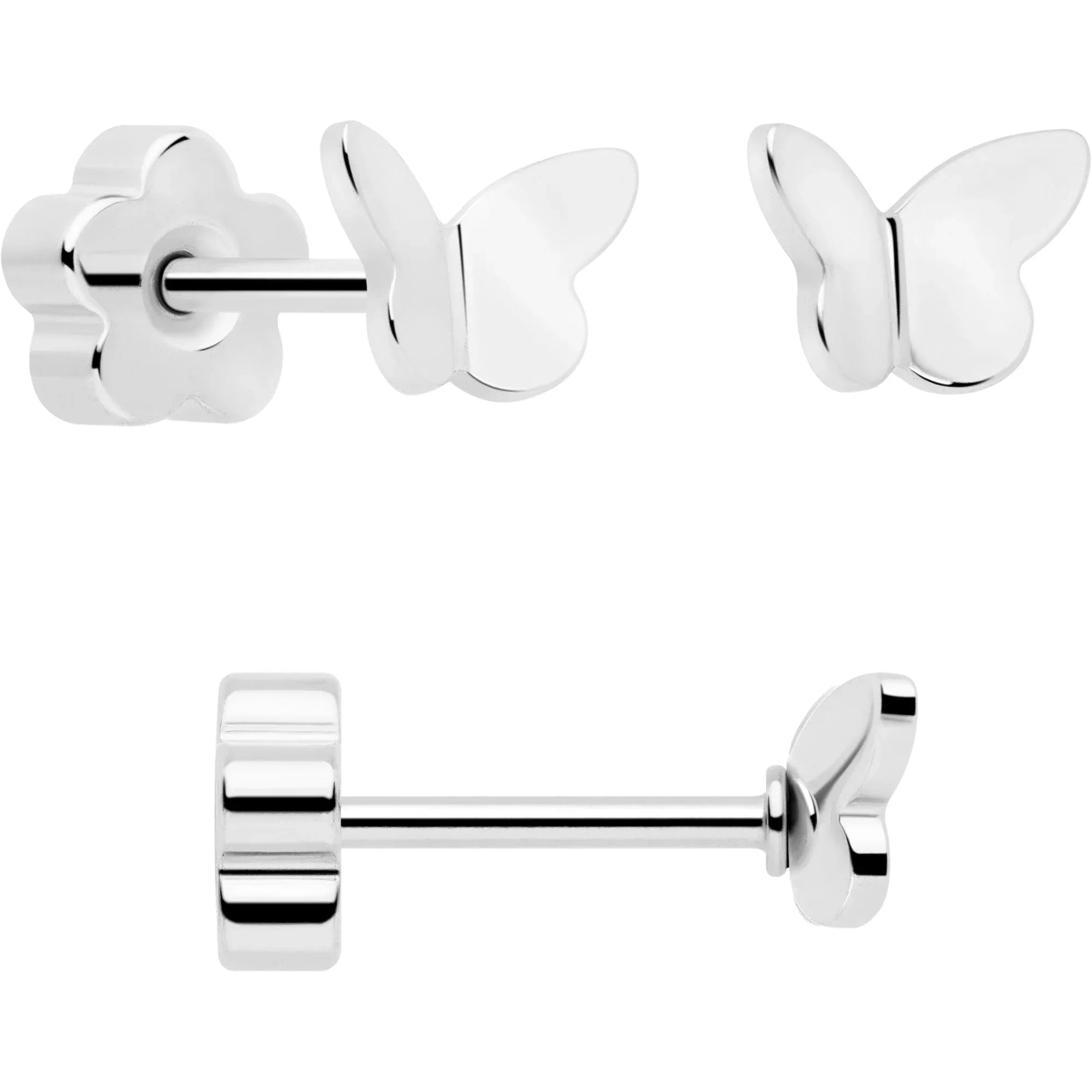 20G CZ Gem Ball Arch Butterfly Reversible Flower Flat Back Earring Set of 6 - BodyCandy - Flyclothing LLC