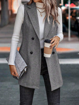 Buttoned Collared Neck Longline Vest Coat - Trendsi - Flyclothing LLC