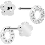 20G Clear CZ Gem Moon Circle Bar Reversible Flower Flat Back Earring Set of 6 - BodyCandy - Flyclothing LLC