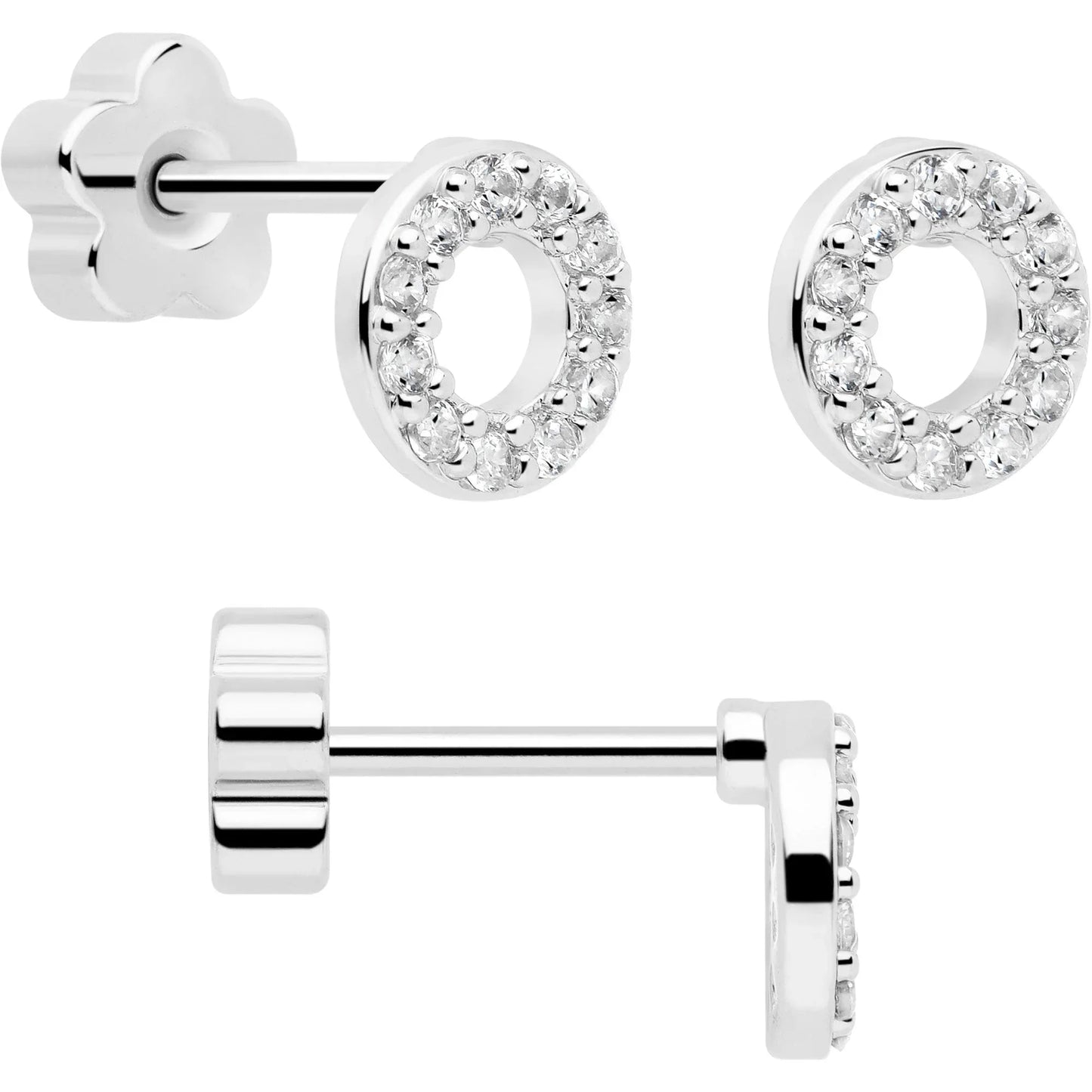 20G Clear CZ Gem Moon Circle Bar Reversible Flower Flat Back Earring Set of 6 - BodyCandy - Flyclothing LLC