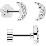 20G Clear CZ Gem Moon Circle Bar Reversible Flower Flat Back Earring Set of 6 - BodyCandy - Flyclothing LLC