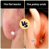 20G Clear CZ Gem Moon Circle Bar Reversible Flower Flat Back Earring Set of 6 - BodyCandy - Flyclothing LLC