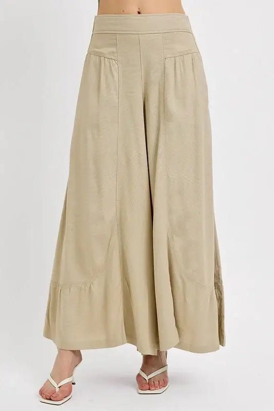 RISEN Shirring Detail Wide Leg Pants - Trendsi - Flyclothing LLC