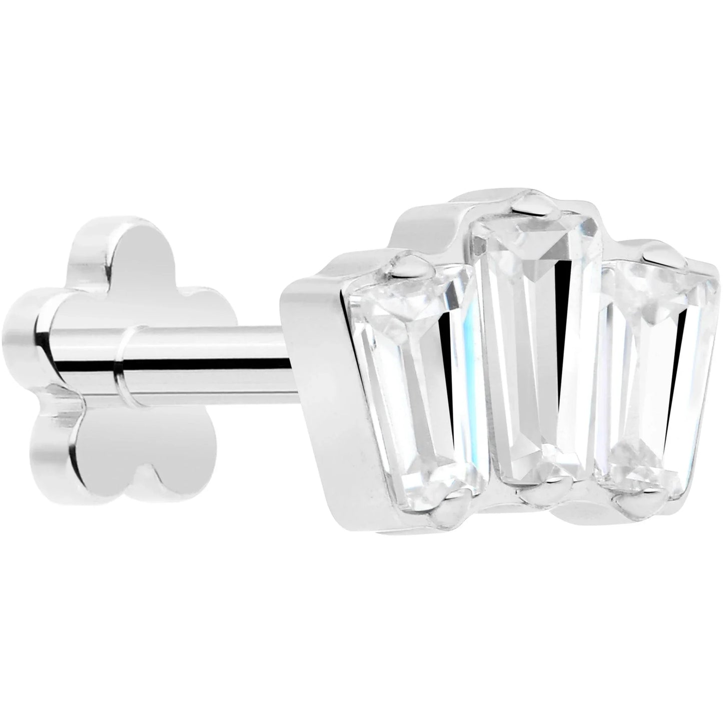 18G 1/4 Clear Gem Implant Grade Titanium Threadless Flower Reversible Flat Back Earring - BodyCandy - Flyclothing LLC