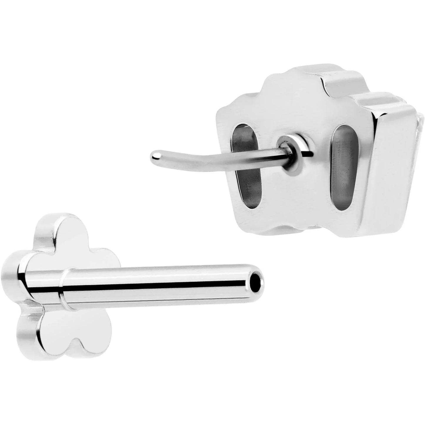 18G 1/4 Clear Gem Implant Grade Titanium Threadless Flower Reversible Flat Back Earring - BodyCandy - Flyclothing LLC