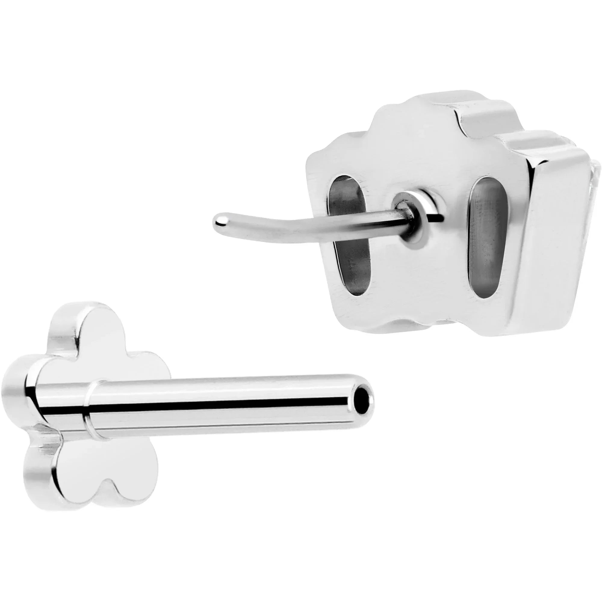 18G 1/4 Clear Gem Implant Grade Titanium Threadless Flower Reversible Flat Back Earring - BodyCandy - Flyclothing LLC
