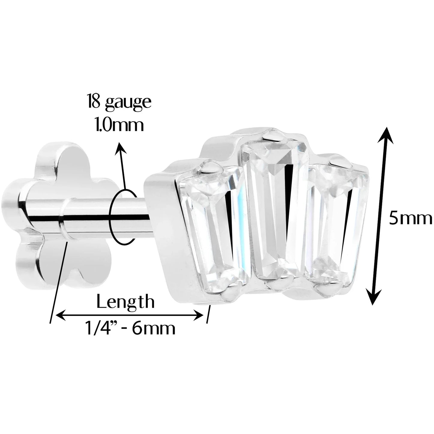 18G 1/4 Clear Gem Implant Grade Titanium Threadless Flower Reversible Flat Back Earring - BodyCandy - Flyclothing LLC