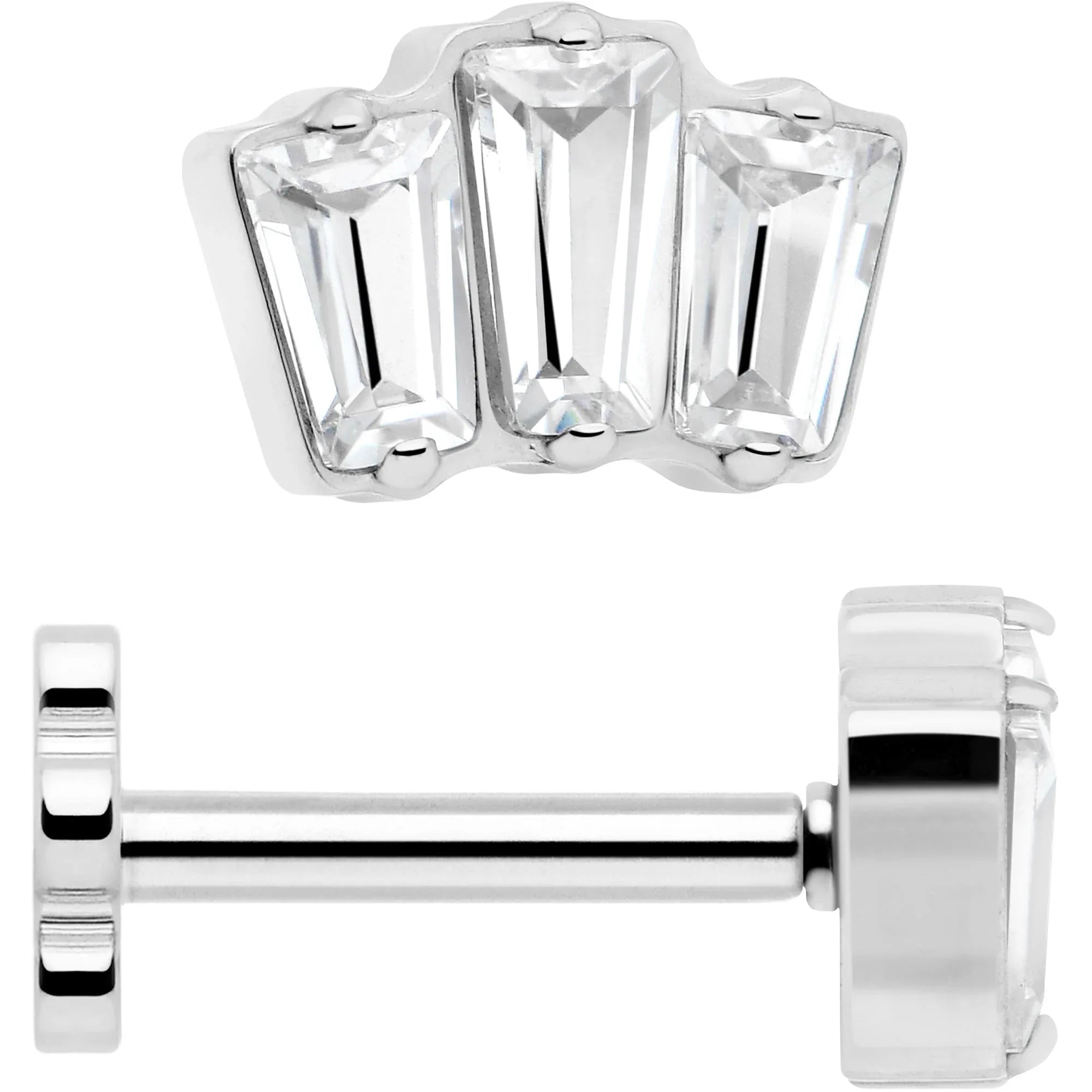 18G 1/4 Clear Gem Implant Grade Titanium Threadless Flower Reversible Flat Back Earring - BodyCandy - Flyclothing LLC