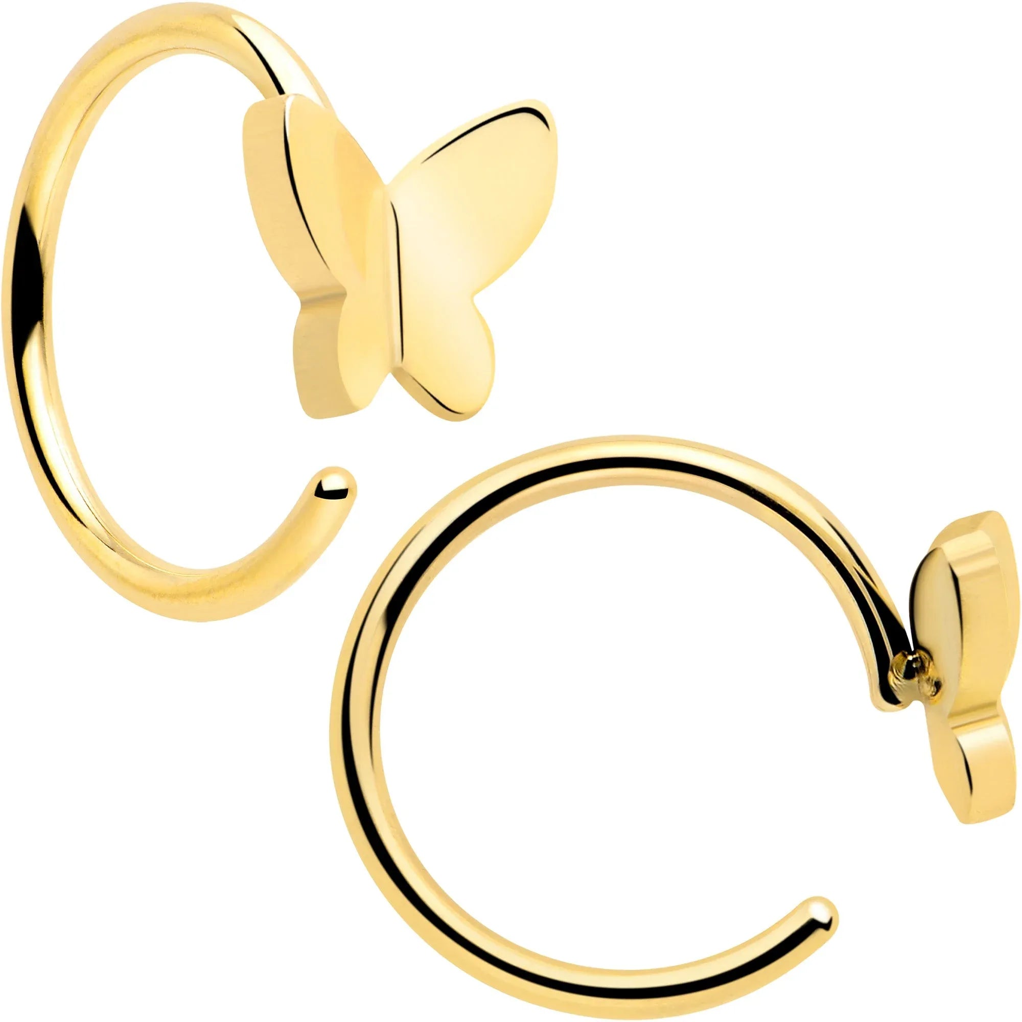 20G Gold Tone Implant Grade Titanium Butterfly Open Hoop Earring Set - BodyCandy - Flyclothing LLC