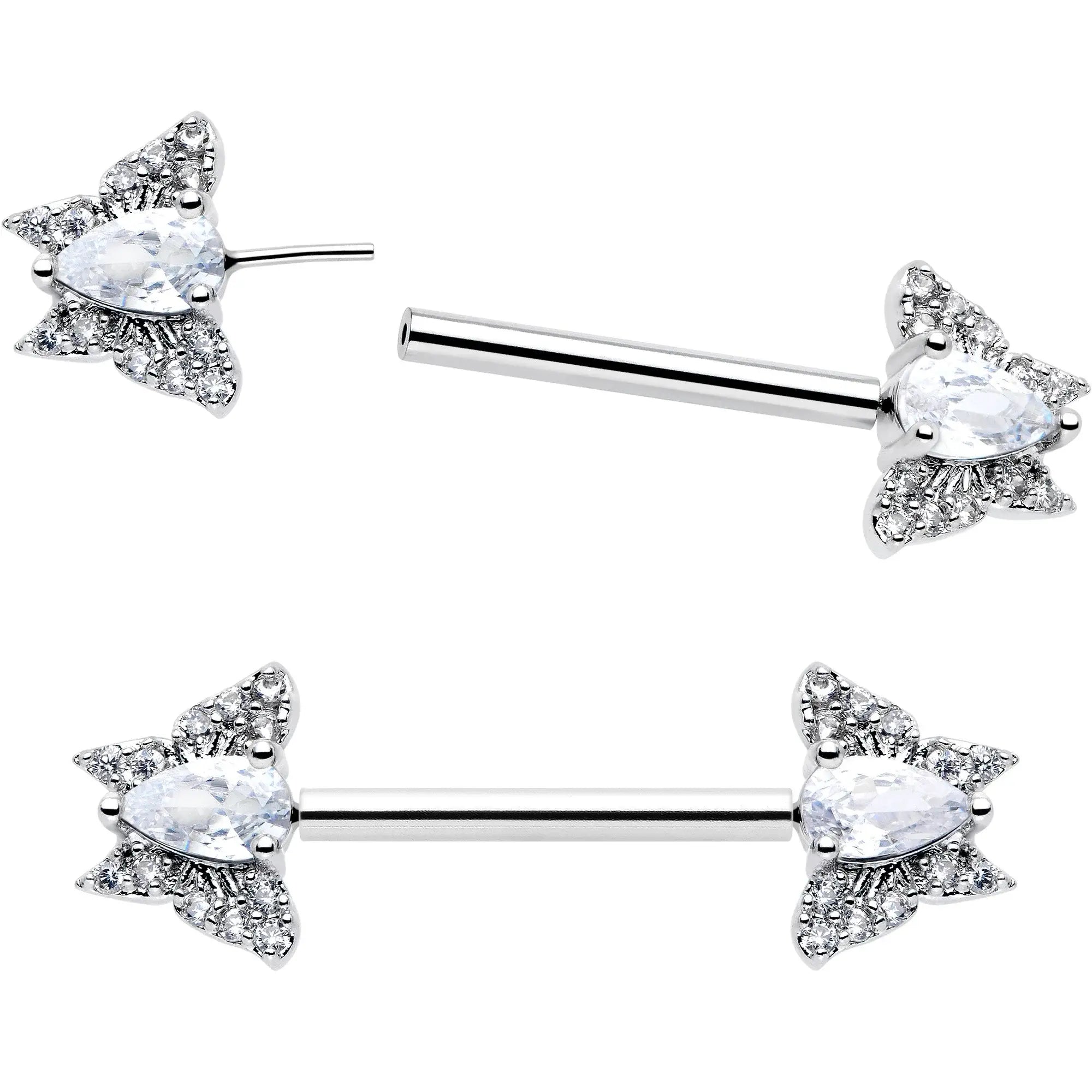 14G 9/16 Style Butterfly Threadless Nipple Ring Set - BodyCandy - Flyclothing LLC