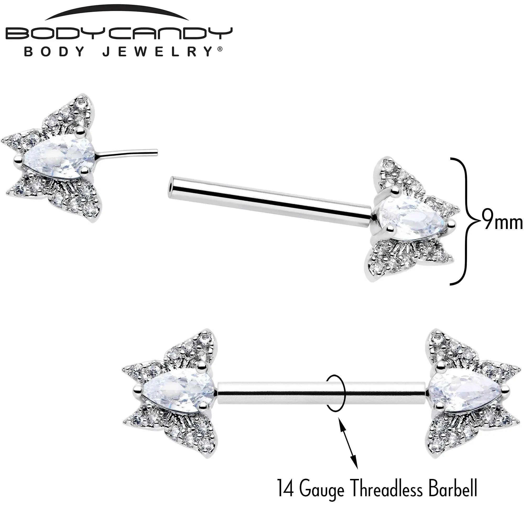 14G 9/16 Style Butterfly Threadless Nipple Ring Set - BodyCandy - Flyclothing LLC