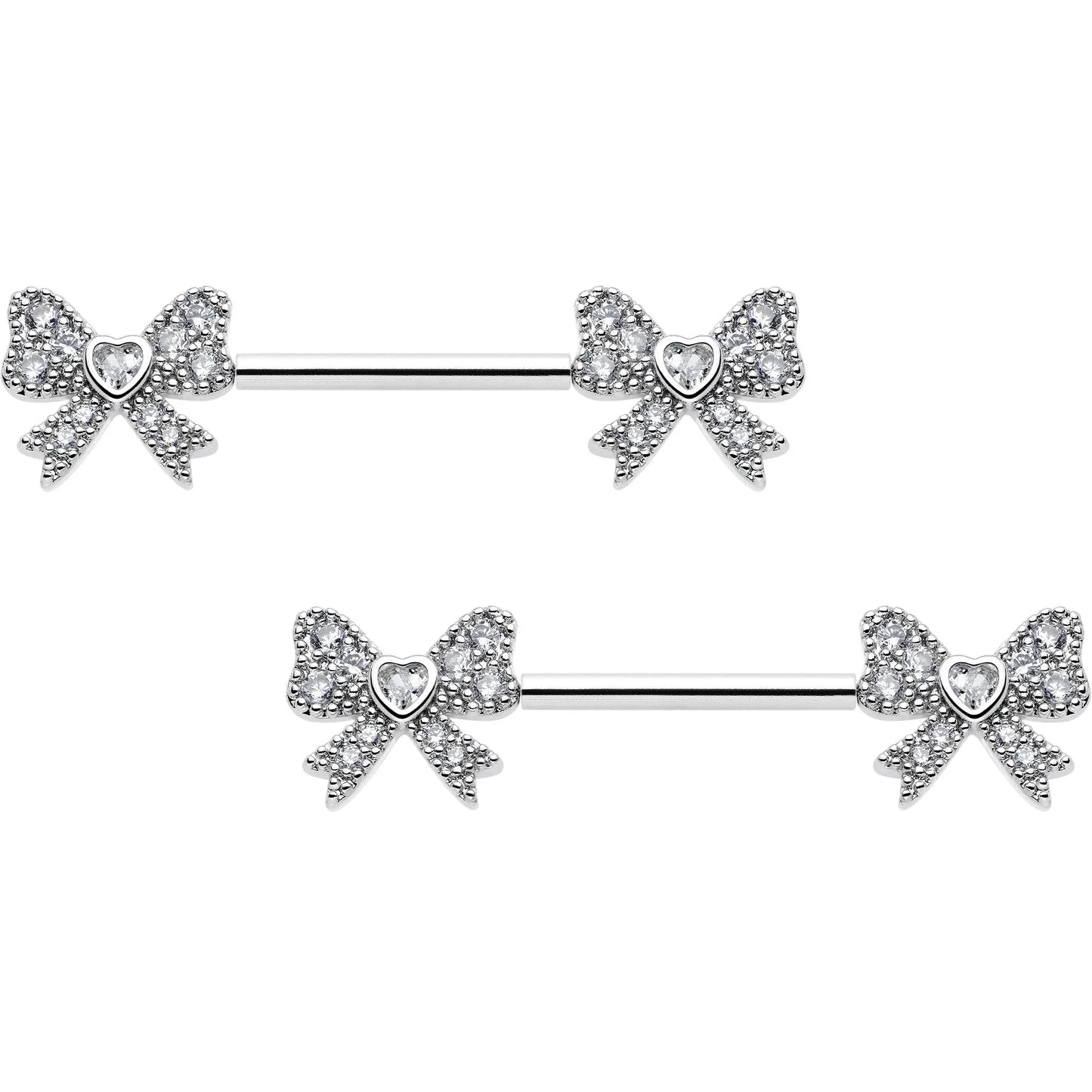 14G 9/16 CZ Dazzling Bow Threadless Nipple Ring Set - BodyCandy - Flyclothing LLC