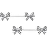 14G 9/16 CZ Dazzling Bow Threadless Nipple Ring Set - BodyCandy - Flyclothing LLC