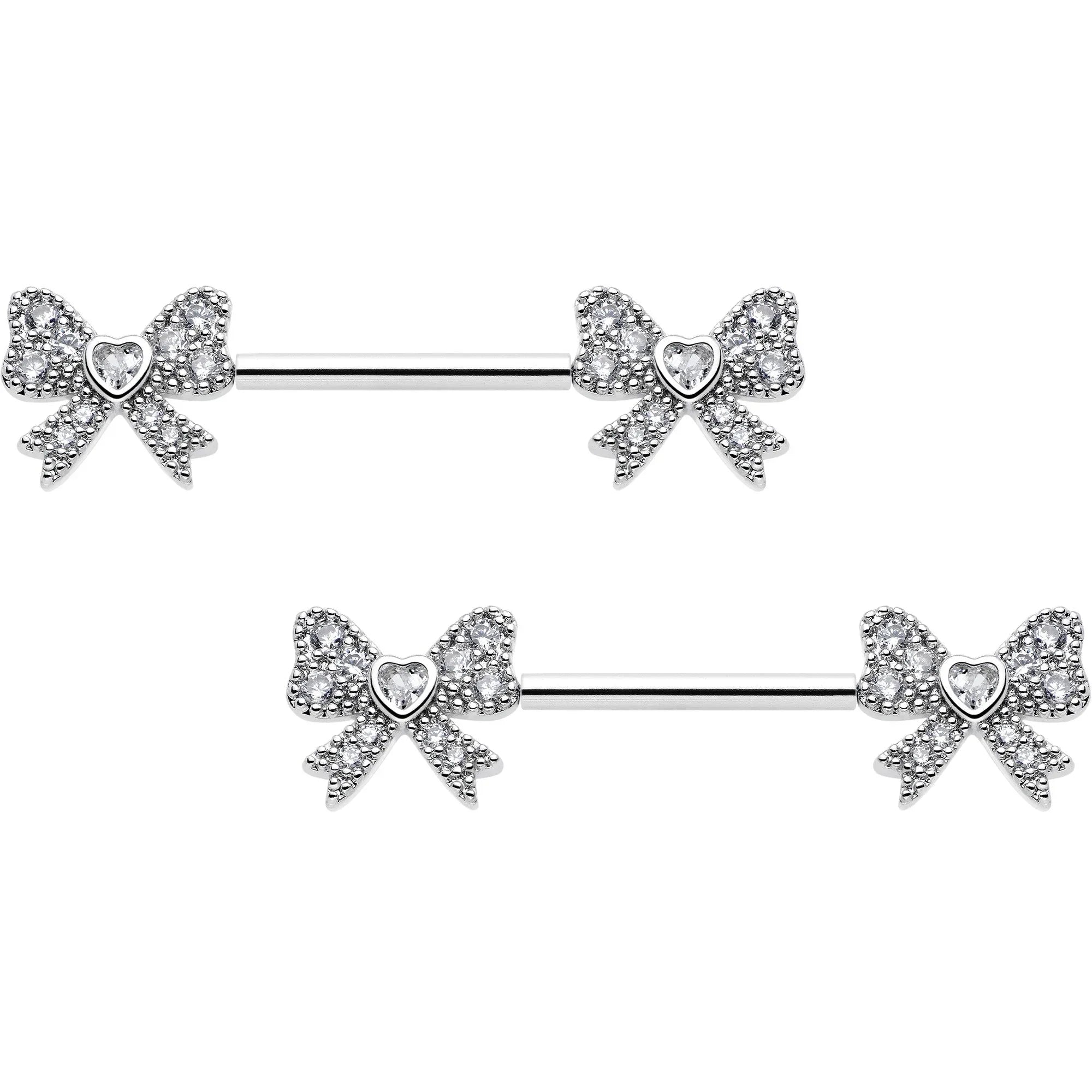 14G 9/16 CZ Dazzling Bow Threadless Nipple Ring Set - BodyCandy - Flyclothing LLC